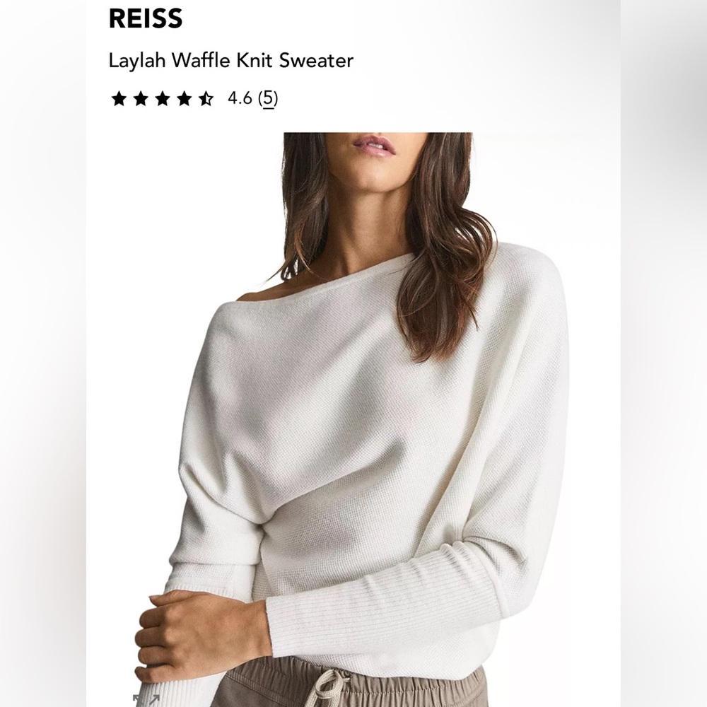 NWT REISS Laylah Asymmetric One Shoulder Alpaca Wool Sweater Cream size Medium - Picture 2 of 10